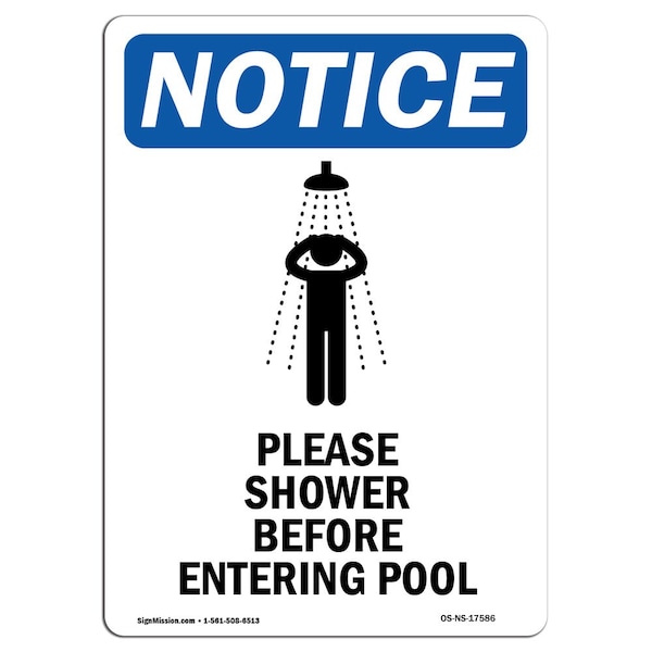 Safety Sign, OSHA Notice, 5" Height, Please Shower Before Sign With Symbol, Portrait, 10PK